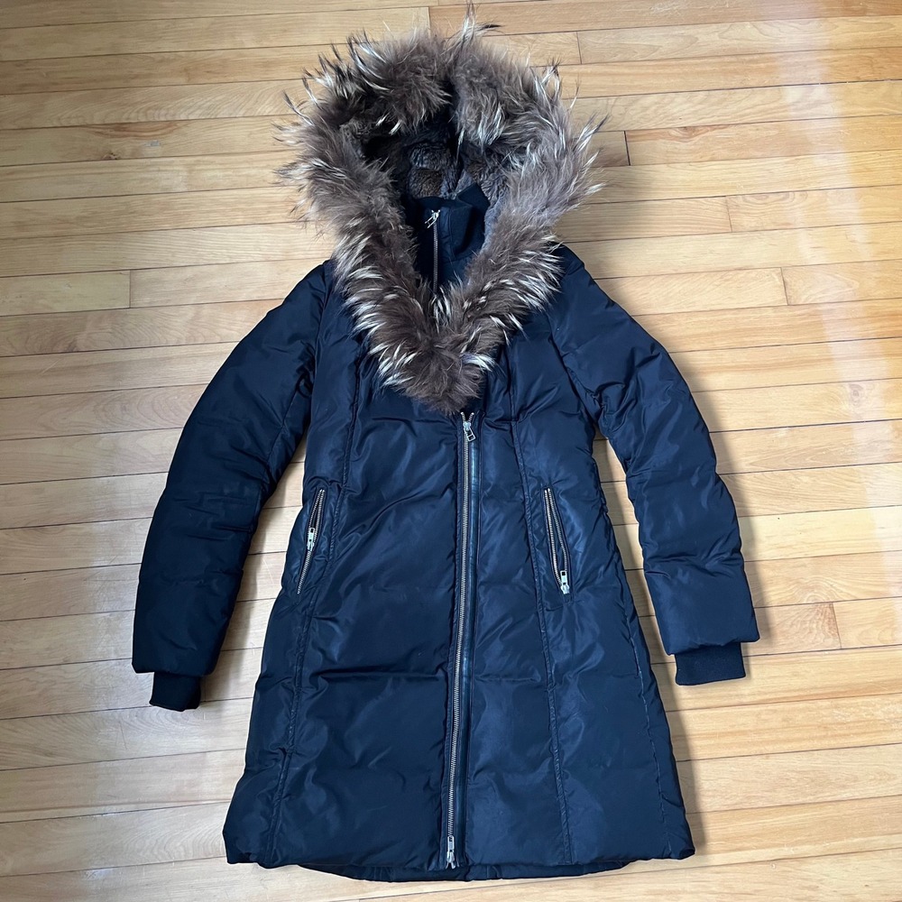 Mackage Montreal Black Down Parka Fur Trim Hooded Winter Coat Womens S/M